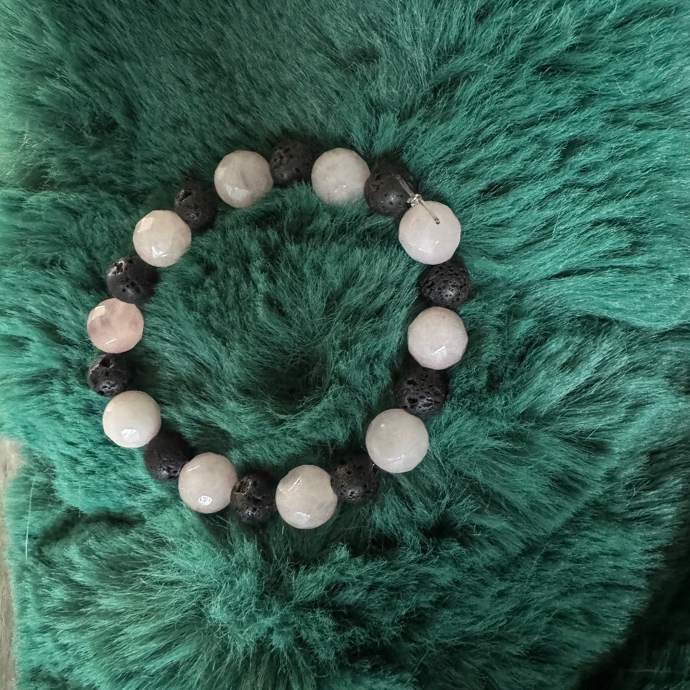 Pink quartz and lava rock handmade bracelet